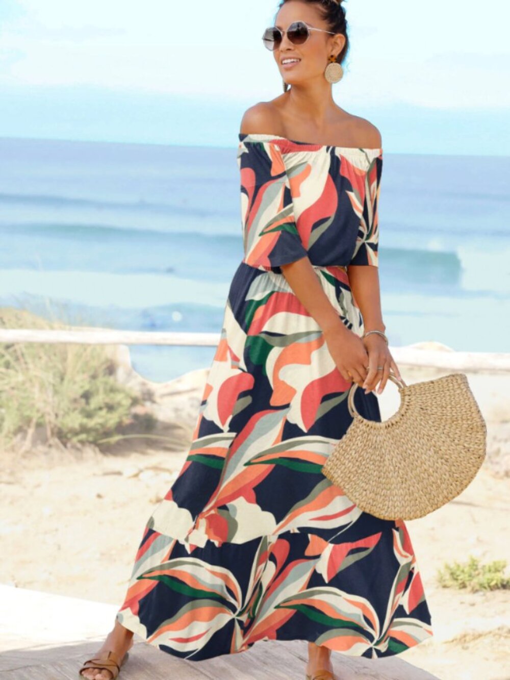 Venus Off-Shoulder Floral Maxi Dress in Multicolor, NWOT, M